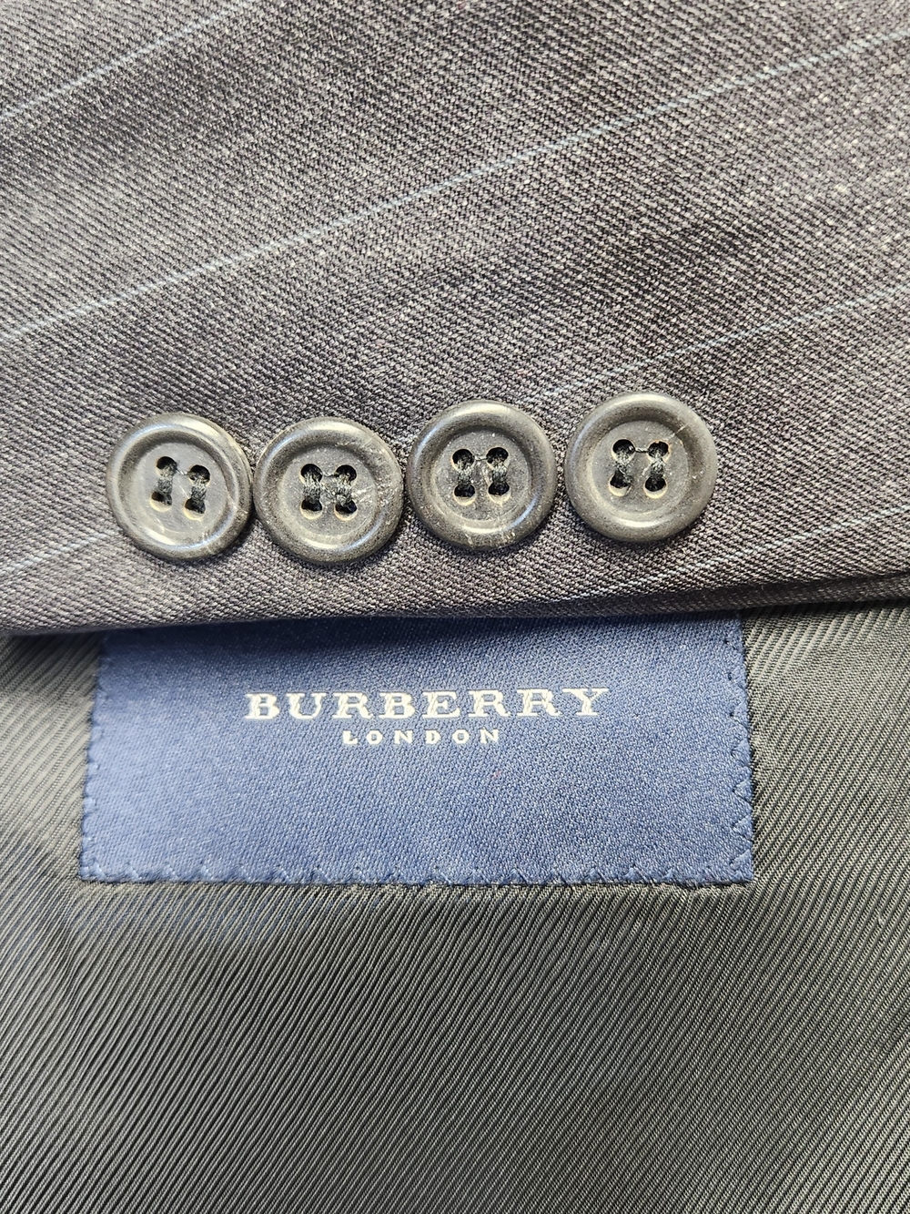 Burberry London Mens 39S Pinstripe Suit Jacket Gray 100% Wool 2 Button Blazer
